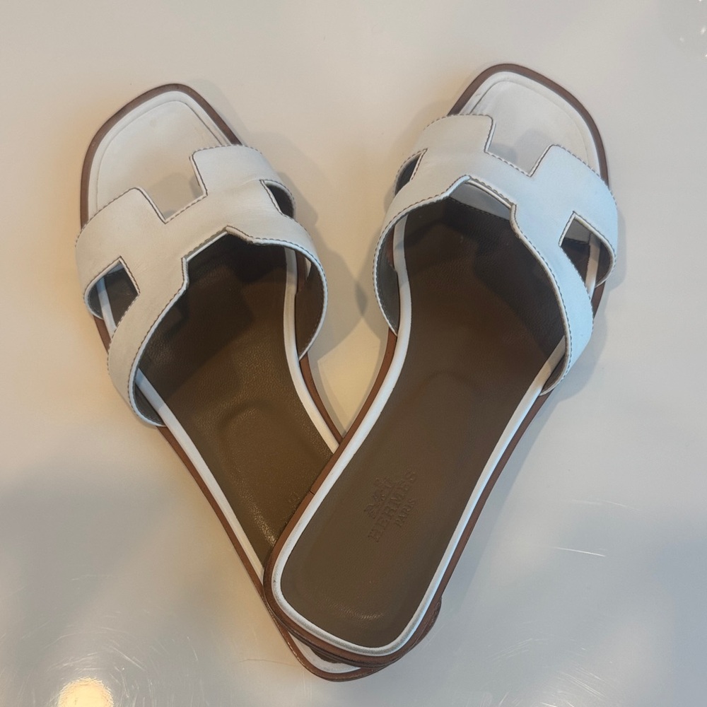 Hermes White and Brown Sandals